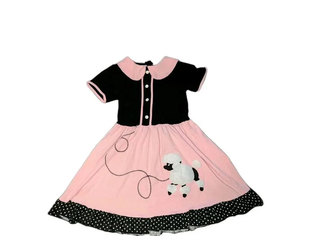 Girls Pink Black 50s Poodle Party Dress Retro Hop Halloween Costume Size 6